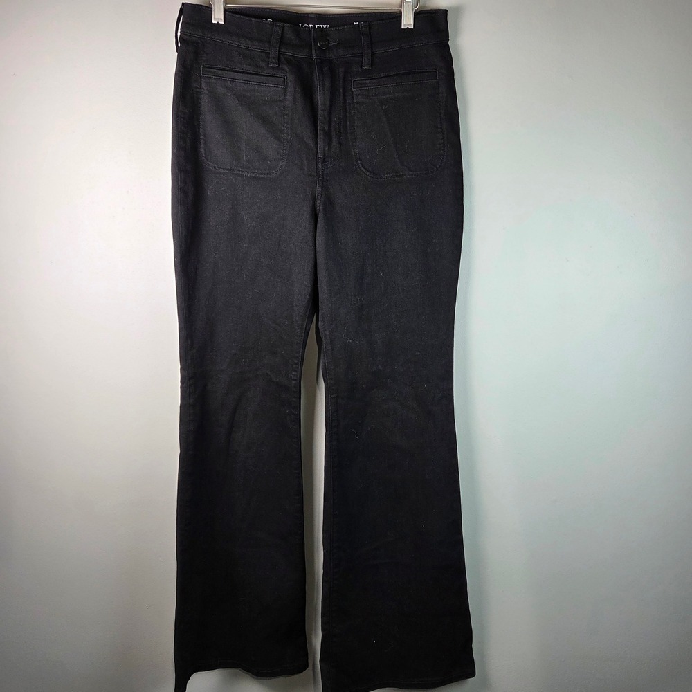 J.Crew '96 Flare Jeans Womens 29 Black Excellent High Rise Patch Pocket RE-96
